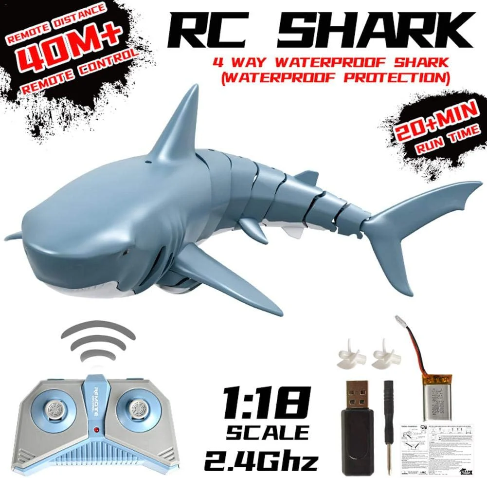 Telisii 2024 Upgraded Remote-Control Shark Toy 2.4G Simulation RC Shark Boat Toy Rechargeable Waterproof 4 Channel Shark